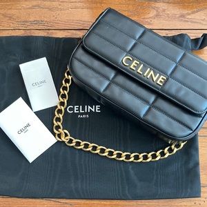 Celine Black Shoulder Bag with Gold Chain